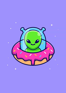 alien riding doughnut ufo