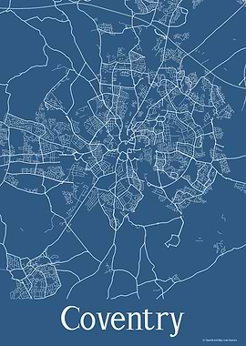 Coventry UK Blue Map