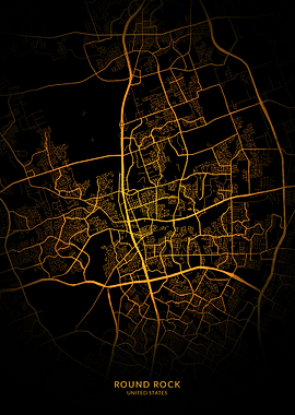 Round Rock City Map Gold