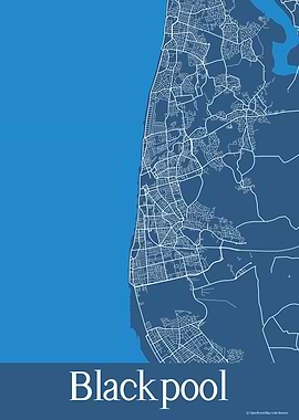 Blackpool UK Blue Map