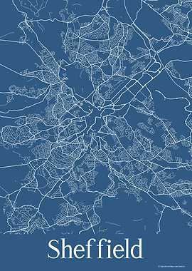 Sheffield UK Blue Map