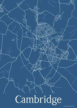 Cambridge UK Blue Map