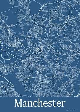 Manchester UK Blue Map