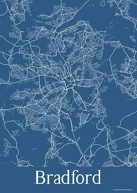 Bradford UK Blue Map