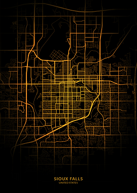 Sioux Falls City Map Gold