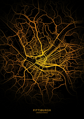 Pittsburgh City Map Gold