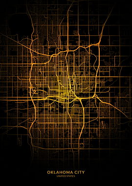 Oklahoma City Map Gold