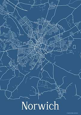 Norwich UK Blue Map