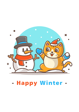 Cat and snowman in winter