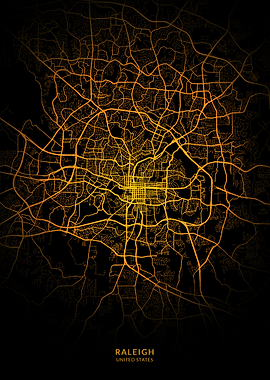 Raleigh City Map Gold