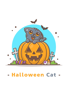 Cat on halloween pumpkin