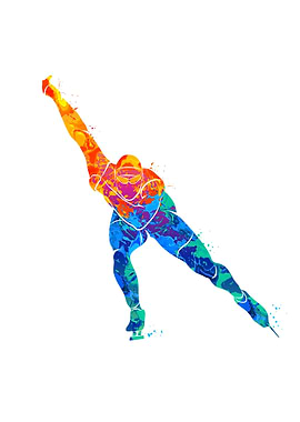 Speed skater in watercolor