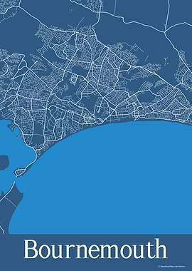 Bournemouth UK Blue Map