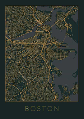 Boston Gray Orange Map