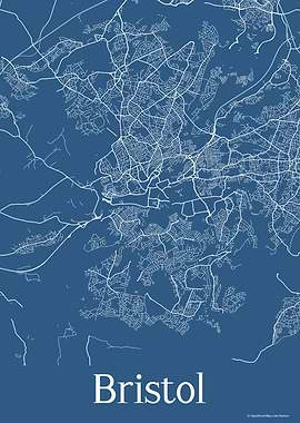 Bristol UK Blue Map