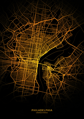 Philadelphia City Map Gold