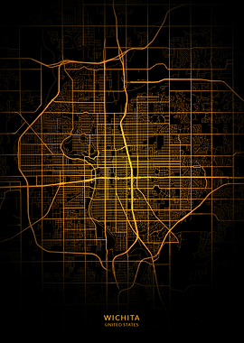 Wichita City Map Gold