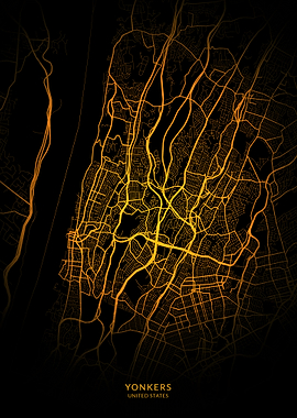 Yonkers City Map Gold