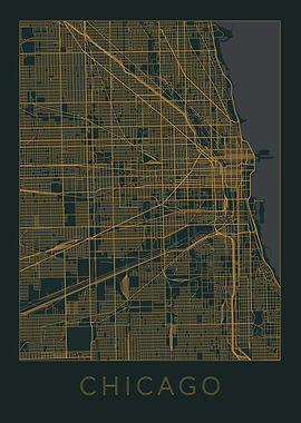 Chicago Gray Orange Map