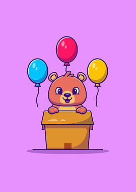 Cute bear in box with ball