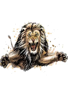 Portrait of a jumping lion