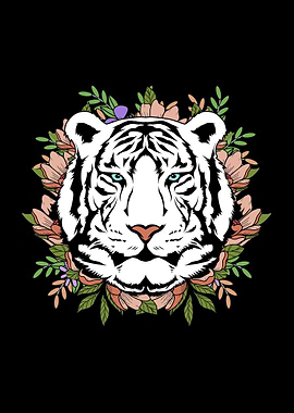 White Tiger With Flowers