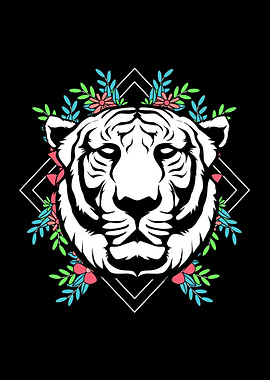 Tiger With Flowers