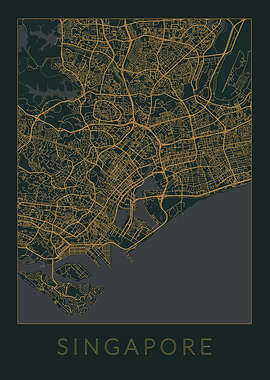 Singapore Gray Orange Map