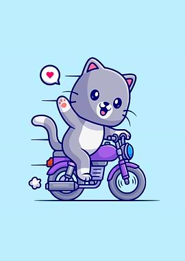 Cute cat riding motorcycle