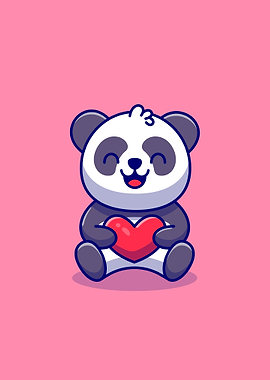 Cute panda holding love