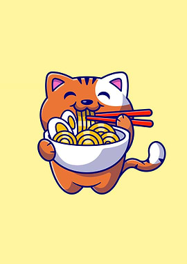 Cute cat eating ramen