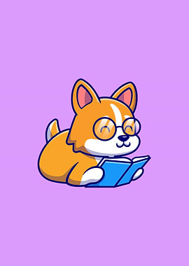 Cute corgi dog reading