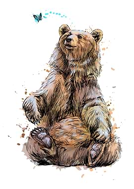 Brown bear with butterfly