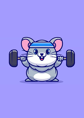 Cute mouse lifting barbell