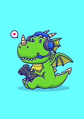 Cute baby dragon gamer