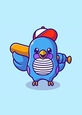 Cute bird with baseball