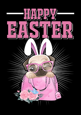 Happy Easter Dog Pug Bunny