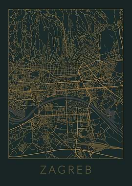 Zagreb Gray Orange Map
