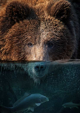 Bear half in the water