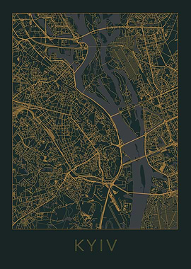 Kyiv Gray Orange Map Kiev