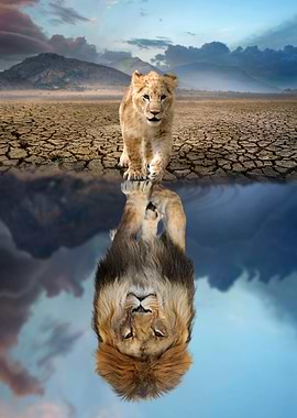 Lion reflection in water