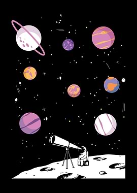 Astronaut Telescope Planet