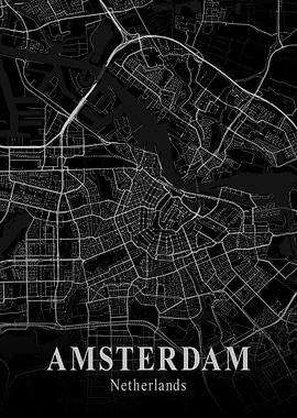 Amsterdam City Map Dark