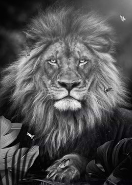 Lion in Black and White