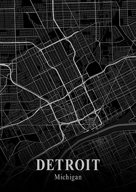 Detroit City Map Dark