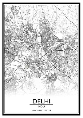 Delhi White Map