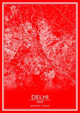 Delhi Red and White Map