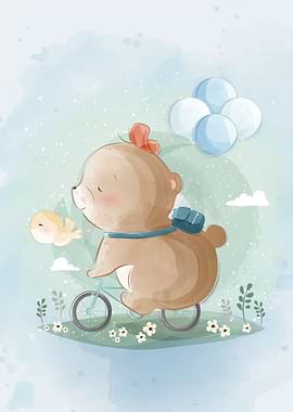 Cute Bear Riding A Bike