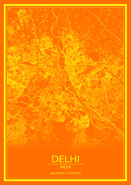 Delhi Orange Yellow Map