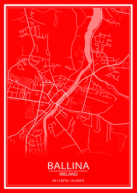 Ballina Red and White Map